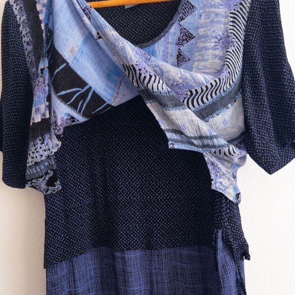 VTG 90s Rabbit Rabbit Rabbit Design Abstract Blue Layered Maxi Dress Size 12M - Picture 7 of 15